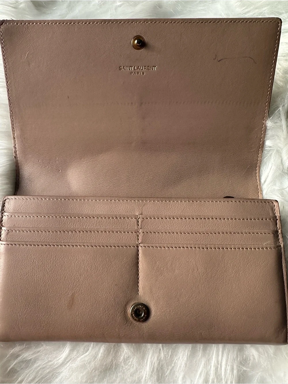 Saint Laurent YSL Beige Leather Wallet Convertible Chain Crossbody